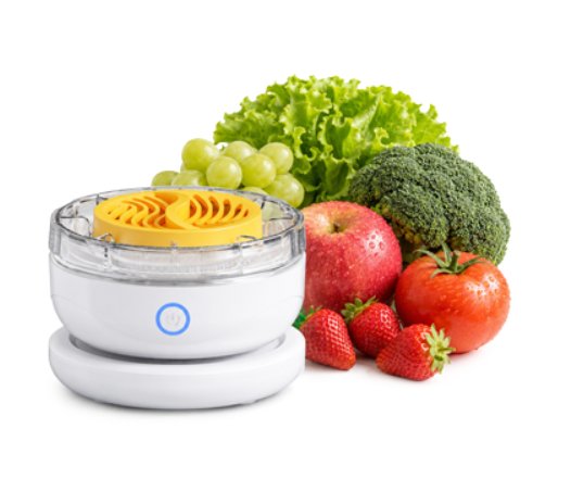 ZapClean produce cleaning device surrounded by fresh fruits and vegetables